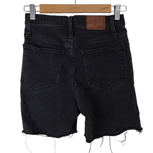 Madewell High-Rise Classic Straight Jean Denim Shorts Black Wash Raw Hem Size 24 - Picture 3 of 8